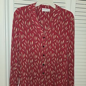 Gianni Red and Tan Leaf Print Button Down Shirt